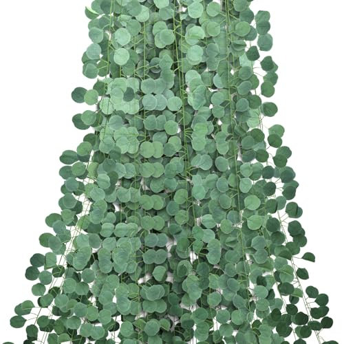 NVGVUP 12 PCS Artificial Eucalyptus Garland 2m, Artificial Eucalyptus Leaves, Plant Garland for Wedding Party Table, Fake Plants Foliage for Aesthetic Room Decor