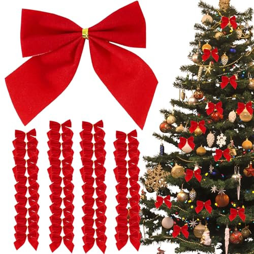 Red Bows for Christmas Tree, Christmas Tree Bows, Xmas Small Red Bows Ornaments for Garland Decorations (48Pcs)