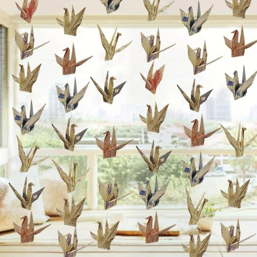 TOTIEJFJ Vintage Crane Paper Hanging Garlands(3stringsX 6.2ft), Retro Newspaper Origami Birds Streamers for Bridal Shower, Baby Shower Birthday Party Supplies，Garden Ceiling Hanging Garland