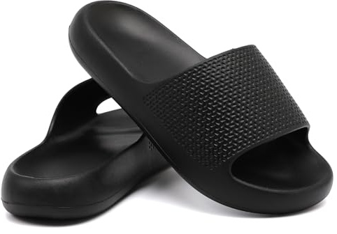 Uonesone Cloud Sliders Women,Mens Arch Support Sliders Ultra-Soft Shower Shoes Quick Drying Comfy Thick Sole House Beach Slippers Indoor Outdoor Sandals(Black 5/6 UK)
