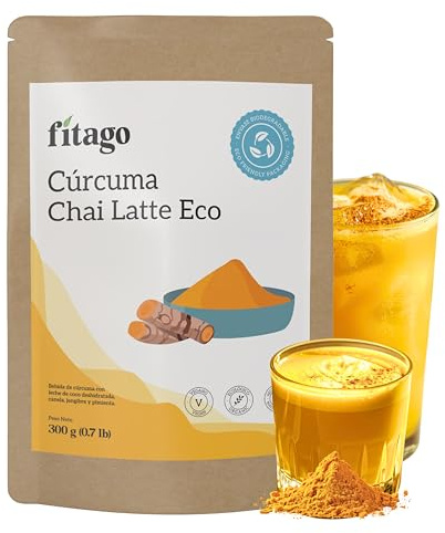Fitago Curcuma Latte Ecológico 300g | Polvo para Golden Milk BIO | 100% natural, sin aditivos ni edulcorantes artificiales | Cúrcuma con jengibre, pimienta negra y leche de coco deshidratada