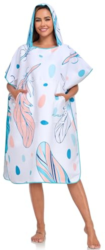 FLYILY Beach Changing Towel Surf Poncho Robe Hooded Wetsuit Adjustable Sleeves Surfing Swimming Bathing (Feather, L)
