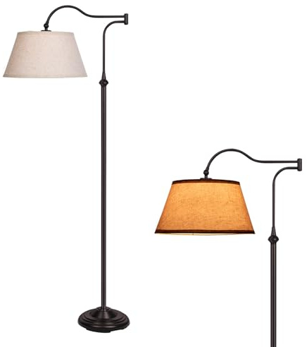 Lámparas de pie con brazo articulado, lámparas de pie de arco con brazo articulado ajustable de 180° para salón, lámparas de pie de estilo de mediados de siglo con pantalla de lino, lámparas altas