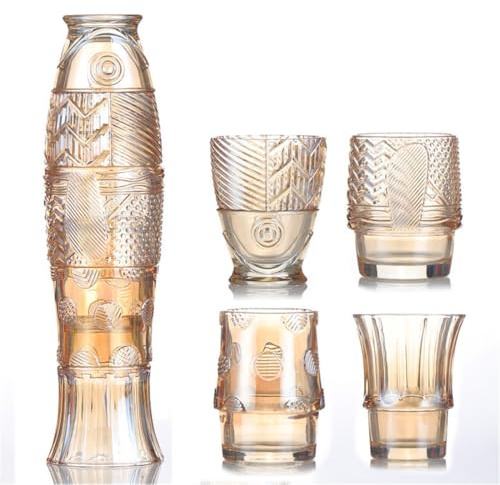 AXIM Juego de 4 vasos de vidrio para cerveza, apilables, vasos para bebidas, vasos con forma de pescado, para refrescos, jugos, leche, coca, cerveza, licores