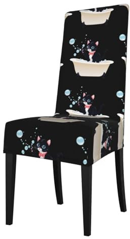 LAABBE Copertura di protezione per sedia da pranzo gattino che soffia bolle nella vasca da bagno timbro – morbido, confortevole, necessario elastico per la maggior parte delle sedie senza braccioli