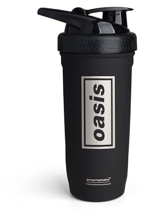 Smartshake Rockband Reforce Stainless Steel Protein Shaker Bottle 900 ml | 30 fl oz - Leakproof Screw-on Lid - BPA Free – Not Insulated - Unisex - Oasis Logo on Bottle