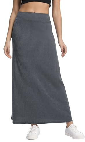 Urban CoCo Women's High Waist A-Line Maxi Skirt Comfy Ribbed Knit Long Skirt(M, Dark Grey)