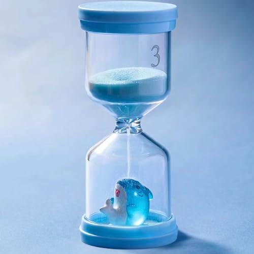 Sablier en plastique incassable de 3 minutes pour enfants - Sablier coloré avec dauphin bleu macaron - Minuteur de brossage des dents pour enfants - Minuterie pour la vie quotidienne des enfants