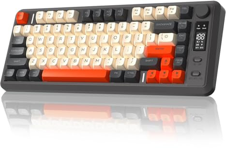 FREEWOLF M75 Teclado inalámbrico de modo dual, BT+2.4G, control de perilla y pantalla, teclas PBT compactas con degradado de 82 teclas, luz arcoíris, QWERTY, anti-ghosting completo para Mac/Win-Brillo