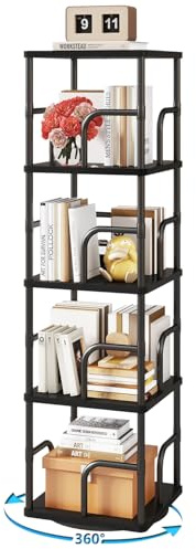 IBUYKE Bibliothèques Rotative à 4 Niveaux,Bibliothèque Enfant,Étagère Pivotante Verticale à 360°,Bibliothèque Multifonctionnelle en Bois pour Chambre, Salon, Bureau,Noir,TBC004B