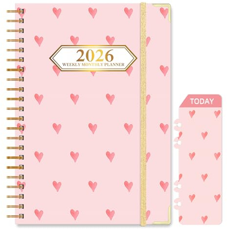 Knagsfa 2026 Monthly Planner, Jan.2026 - Dec.2026 Weekly Monthly Planner 6.25x8.5 with Page Tabs, Calendar Hardcover with Inner Pocket, Elastic Band, Twin-Wire Binding, Bookmark, Little Love Heart