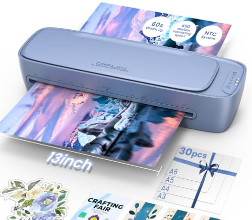 Qfun lamineringsmaskin A3 varmt och kallt, 9-i-1 laminator med lamineringsfolier 30 stycken för A3 A4 A5 A6, lamineringsmaskinset med pappersskärare och hörnrundare för skola hem kontor, 80–125 mic