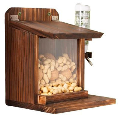 Comederos de Ardillas para Exteriores – Estación de alimentación de Ardillas con Botella de Agua | de Madera montado en la Pared para Alimentos, nueces, de maíz, Patio, árbol, jardín