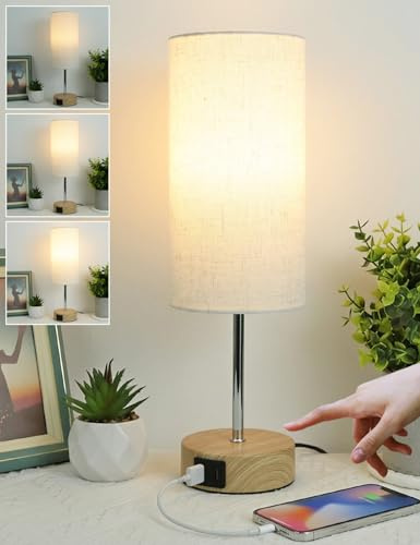 MILLUXXi Bedside Lamps, Touch Lamps Bedside with Dual USB Charging Port | 3-Way Dimmable Small Table Lamp for Living Room Bedroom Nightstand Bed Side Kids Room Dorm Office, Warm White (Bulb Included)