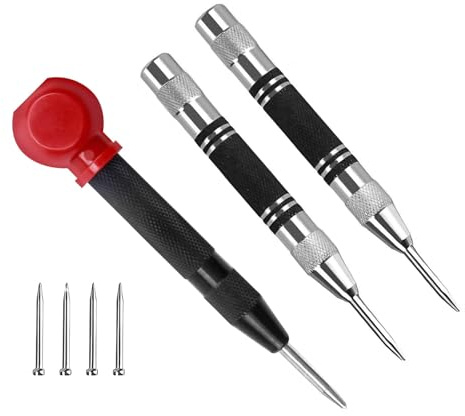 3 Stück Automatik Körner, Automatischer Körner mit 4 Ersatzspitzen, Automatik Körner Metall Werkzeug Federbelasteter Center Hole Punch für Metall Holz Glas Dünne Stahlbleche