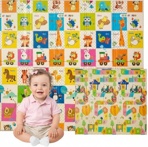 Edibaby, Alfombra Bebé Acolchada Plegable, Diseño Infantil, Colchoneta de Juegos para Suelo, Reversible, XPE, Tapete Baby Play Mat (Playground | 180 x 150 | 1 cm)