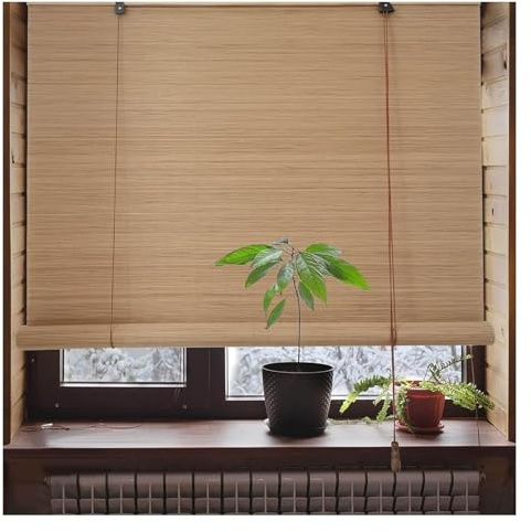 MXL&LJB Roll'Up Roller Blind Bamboo,Shade Curtain,Natural Privacy Sun-Filtering Shades Wooden Blackout Blinds for Outdoor/Garden/Patio/Balcony(1x1.4m)