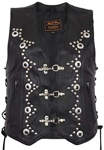 Donna Gilet In Pelle Con Borchie nero Medium