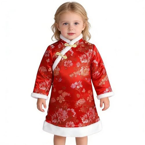 Baby Girls Dress Chinese Qipao Outfits Traditional Cheongsam Tang Quilted Dresses New Year Costumes Coat (Red,6)