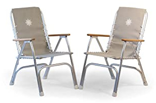FORMA MARINE Boat Chairs High Back Grey Deck Folding Marine Aluminum Teak Furniture Set of 2 M150G