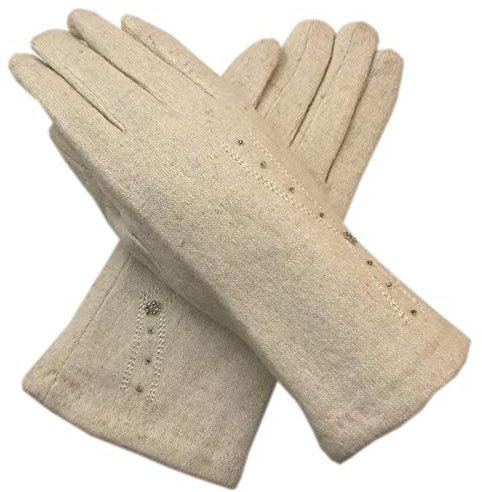 Damen Handschuhe,Touchscreen-Handschuhe Beige Perle Thinsulate Gestrickt Plus Kaschmirhandschuhe Damen Weich Winddicht Elegante Thermo Texting Fäustlinge Vollfinger Outdoor-Handschuhe Für Den Her