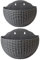 2 Pcs Imitation Rattan Wall Hanging Flower Pot, Semicircle Hanging Planters Outdoor with Drainage Hole and Hooks, Plastic Garden Hanging Basket for Balcony Fence (Grey)