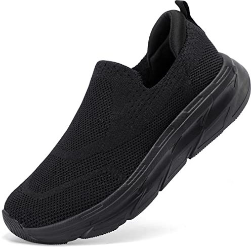 STQ Slip on Trainers Women Orthopedic Walking Shoes Arch Support Sneakers Lightweight Comfortable Mesh Memory Foam Tennis for Plantar Fascitis Nursing All Black 5 UK/7 US