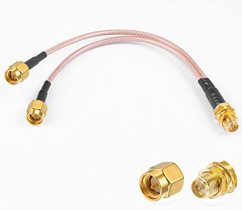 Vecys SMA Cable Divisor RP-SMA Hembra a Doble Conector SMA Macho Cable Coaxial 3 Way Splitter V-Type RG316 6/15CM para 2G 3G 4G LTE Enrutador Antena Módem Puerta Enlace MiFi Hotspot Móvil