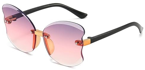 DNLKWGO Lunettes de soleil tendance sans monture style papillon avec protection UV pour petit enfant, violet/rose, Taille unique