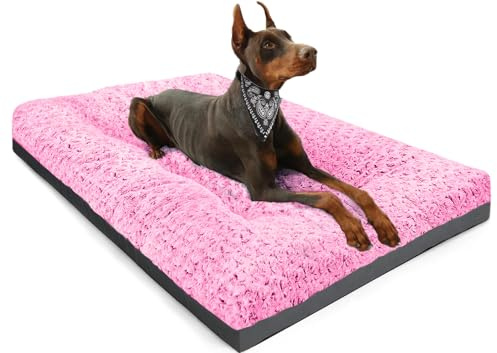 POCBLUE Lit de Luxe Lavable pour Chien de Grande Taille, Tapis de Cage pour Chien de 91,4 cm, Confortable, Moelleux et antidérapant pour Chiens pesant jusqu'à 31,8 kg, 91,4 x 58,4 cm, Rose