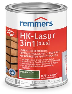 Remmers HK-Lasur 3 in 1 [plus] verde abete opaco, 0,75 litri, vernice protettiva per legno di alta qualità, 3 in 1, ad asciugatura rapida, durevole