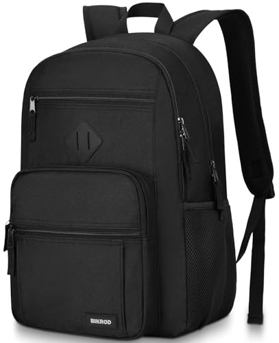 BIKROD Black Backpack for Men and Women, Backpack for School Teens Boys and Girls, Lightweight Casual High School Bookbag, Daily-use Travel Laptop Backpack Fits 15.6 Inch Notebook