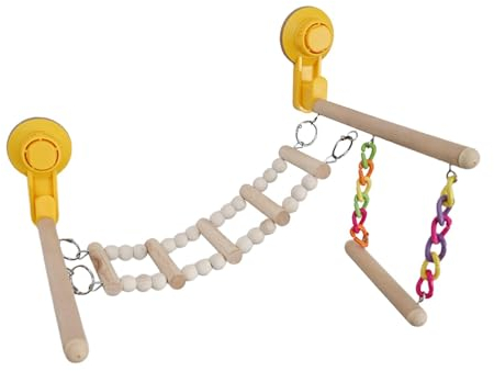 Milageto Saugnapf Holz Sitzstange Spielzeug Papagei Spielständer Vogel Laufstall Vogel Fitnessstudio Fenster und Dusche Sitzstange Spielzeug Aktivitätszentrum