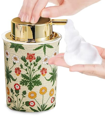 Floral Decorative Foam Soap Dispenser, Vintage Ceramic Hand Soap Pump, Nature Inspired Bathroom Countertop Decor (Style B)