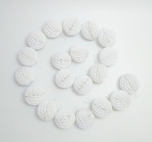 Bolas de papel colgantes de panal de abeja, 20 piezas de pompones de papel de seda de 3 pulgadas, bolas de flores para cumpleaños, bodas, fiestas, baby shower, guardería, decoración de pared (blanco)