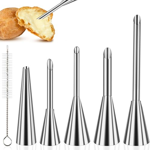 Ezydka Stainless Steel Piping Nozzles - 6-Piece Set, Baking Syringe for Doughnut Filling