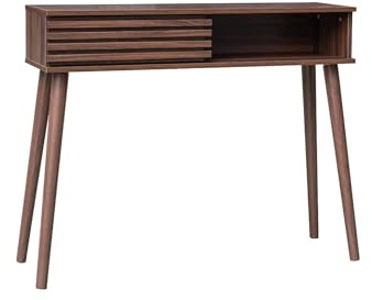 sweeek - Console scandinave décor Bois Noyer avec 1 Porte coulissante rainurée 2 niches de Rangement
