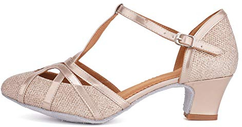 HROYL Zapatos de Baile Latino Mujer Cerrados Salsa y Bachata Tango Zapatos Baile Flamenco de Salón Tacon 4.5cm 511 Champán 37.5 EU