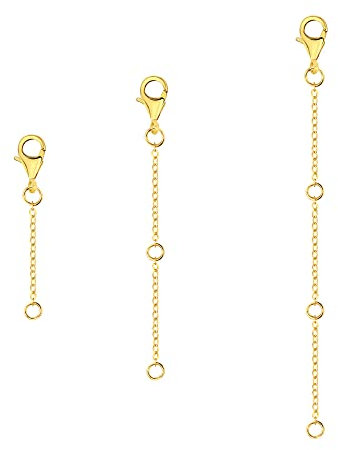 ALEXCRAFT Gold Necklace Extenders 14K Gold 3PCS Necklace Extension Chain Extenders with Lobster Clasp Durable Gold Plated Solid Brass Necklace Bracelet Anklet Extenders Chains Extension 1 2 3 Inch
