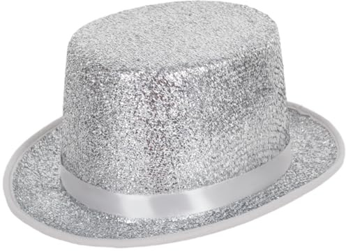 powerking Gorra para adultos, gorra de esmoquin brillante gorra de mago para hombres y mujeres, accesorios para la fiesta de vestidos de lujo, Plateado