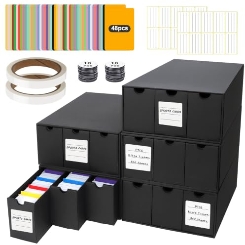 HIMOMO Boîte de Rangement pour Cartes à Collectionner 14000+ Cartes, Organisateur de Cartes avec 48 Diviseurs, Boîte pour Cartes TCG, MTG, PTCG avec Étiquettes et Ruban Adhesif