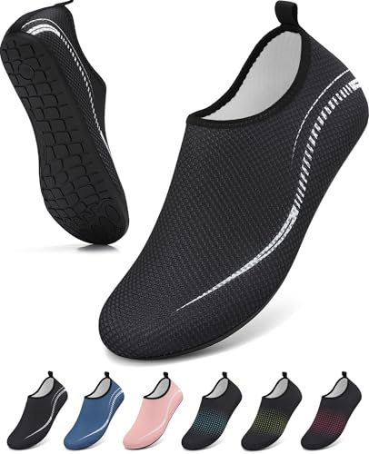 gitzing Water Beach Swim Shoes Women Quick Dry Sea Shoes Men Breathable Aqua Lightweight Barefoot for Surfing Running Driving Pool Yoga, Black 9.5 UK/44 EU