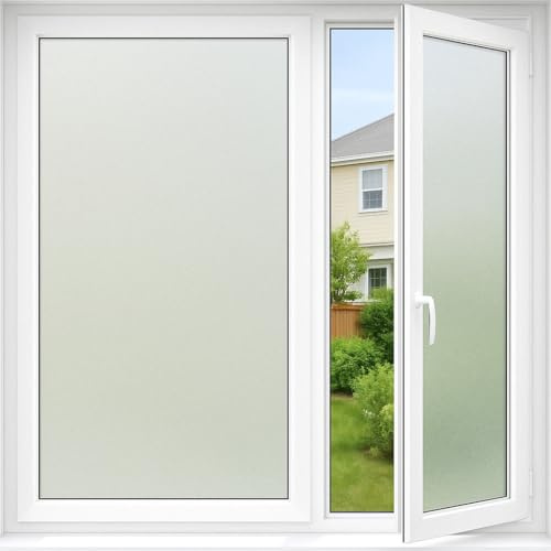 vgoltd Window Film Frosted Privacy Film Self-Adhesive, UV Protection Sticker Static Cling for Bathroom Home & Office (60cm x 1m)