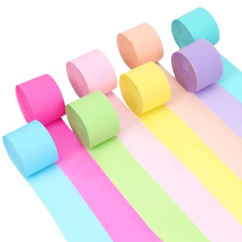 8 Rollos Papel Crepé Colores,Papel Pinocho Colores Pastel-4,5 cm x 25 m,para Bodas,Decoraciones para Fiestas,Fiestas de Cumpleaños (8 Colores Pastel)