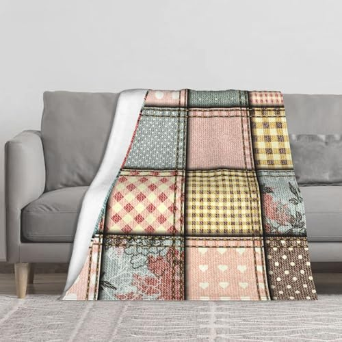 BYwenhopnbs Manta de Franela Vintage con diseño de Patchwork, súper Suave, Gruesa, cómoda y acogedora, para sofá de 152 x 127 cm.