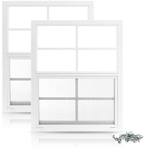 PRO FLEX 2 Pack Shed Window 18 x 23 - Ultra Thick White Aluminum Flush Mount with Tempered Glass and Screen - Shed Windows with Vertical Slider and Screws for Chicken Coop, Sheds, Barns, Playhouses