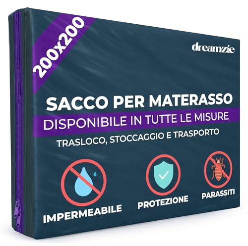Dreamzie Coprimaterasso in Plastica Opaca 200x200 cm, Custodia Materasso per Trasloco, Stoccaggio e Trasporto con Cerniera (Spessore 35 cm), Resistente Agli Strappi