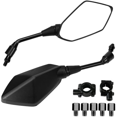 Espejos retrovisores para moto, espejos retrovisores para manillar negro, con soportes de montaje y adaptadores de 8 mm/10 mm roscados, para ATV, Scooter, Cruiser, Moped, Quad y Roller