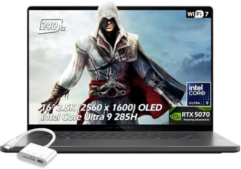 ASUS ROG Zephyrus G16 16 2.5K OLED 240Hz Gaming Laptop, Intel Core Ultra 9 285H, RTX 5070 8GB, 128GB LPDDR5X 1TB SSD, Thunderbolt4, Wi-Fi7, Backlit KB, Win11, Eclipse Gray, w/USB Hub, W/GaLiMu