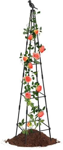 Pirámide de apoyo para plantas trepadoras, marco de soporte de metal para obelisco, 160 cm, para plantas trepadoras, exteriores, para tomates, uvas, , flores, plantas en maceta, interior